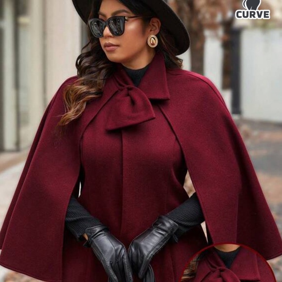 Plus Size Women Solid Color Poncho Elegant Short Woolen Coat For
